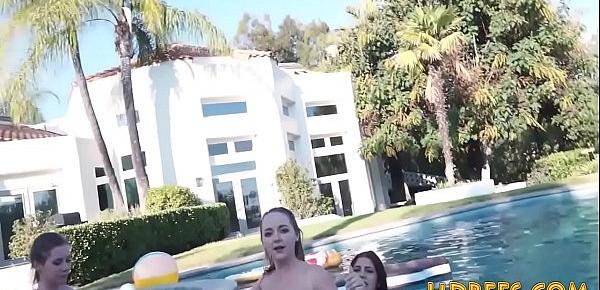  Teens eat pussy and get fucked pov style at poolparty